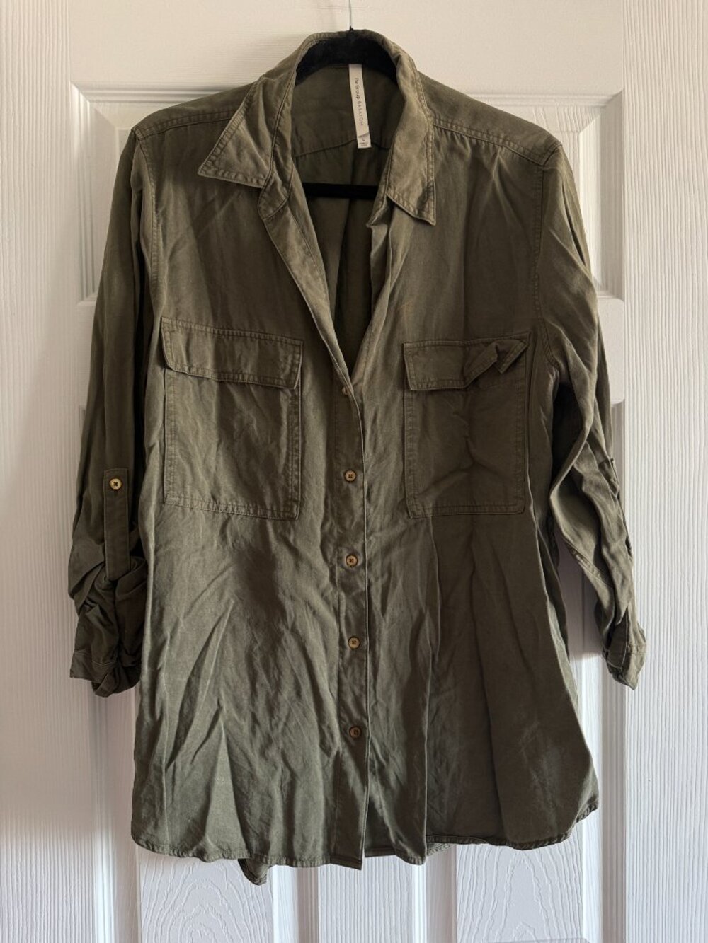 Aritzia The Group Babaton Olive Utility Button-Up Shirt Size L